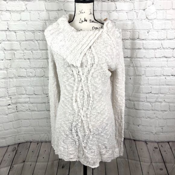 Anthropologie Sweaters - Anthropologie Moth Foldover Cowl Neck Knit Cotton Sweater Ivory XS